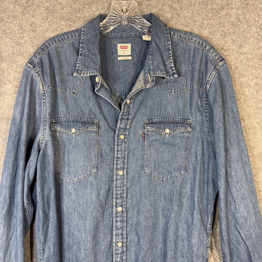 Levi's Men's Pearl Snap Long Sleeve Denim Button Down Standard Fit Shirt Size M